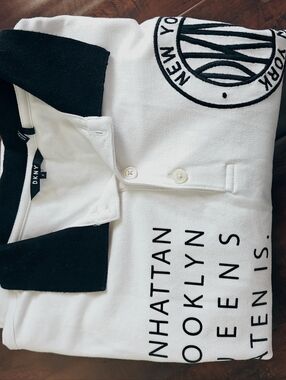 DKNY White Polo with Black Collar and Trim